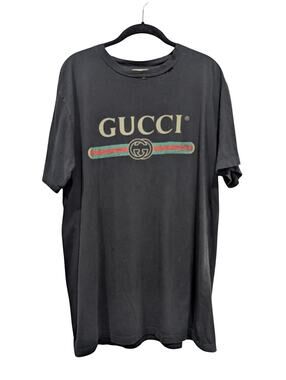 Gucci Black Logo Embroidered Flower T-shirt Size Large AUTHENTIC